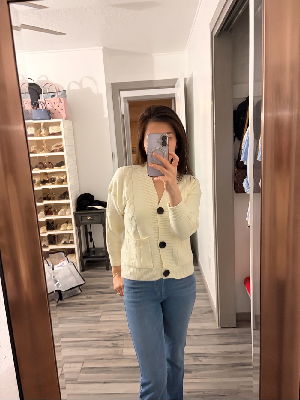 Cream Cable-Knit Button Cardigan Sweater - Women